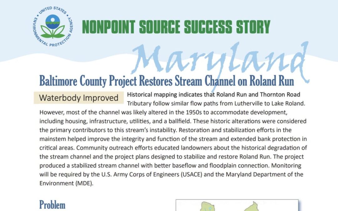 United States Environment and Protection Agency Report: Baltimore County Project Restores Stream Channel on the Roland Run
